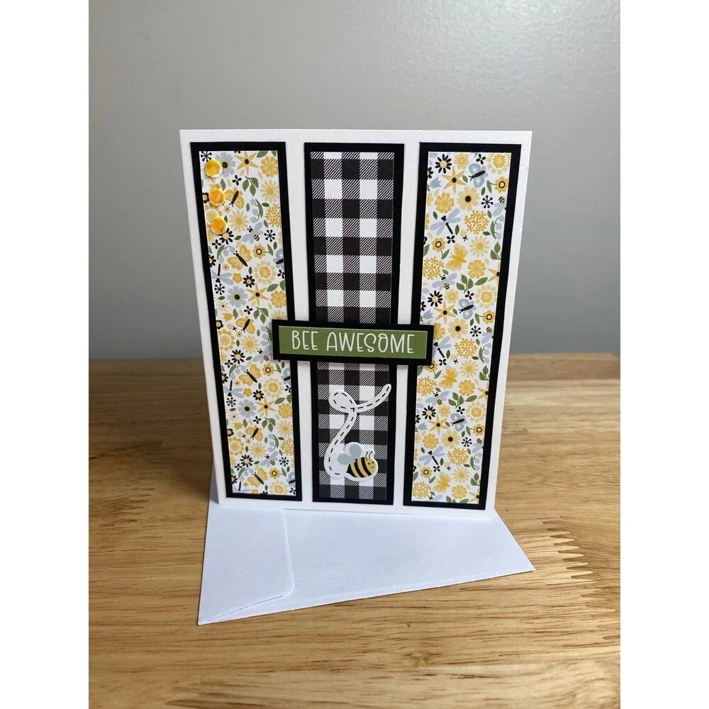 Bee & Flowers Greeting Card - Handmade A2 Card – All Occasion Blank Card